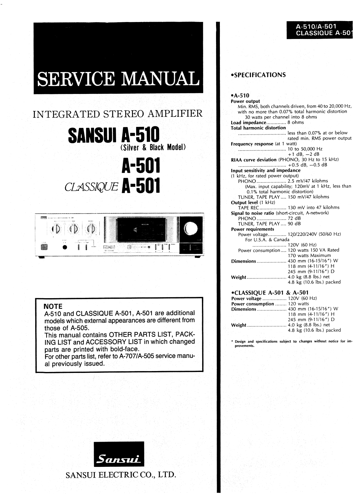 Sansui A-501, A-510 Service manual