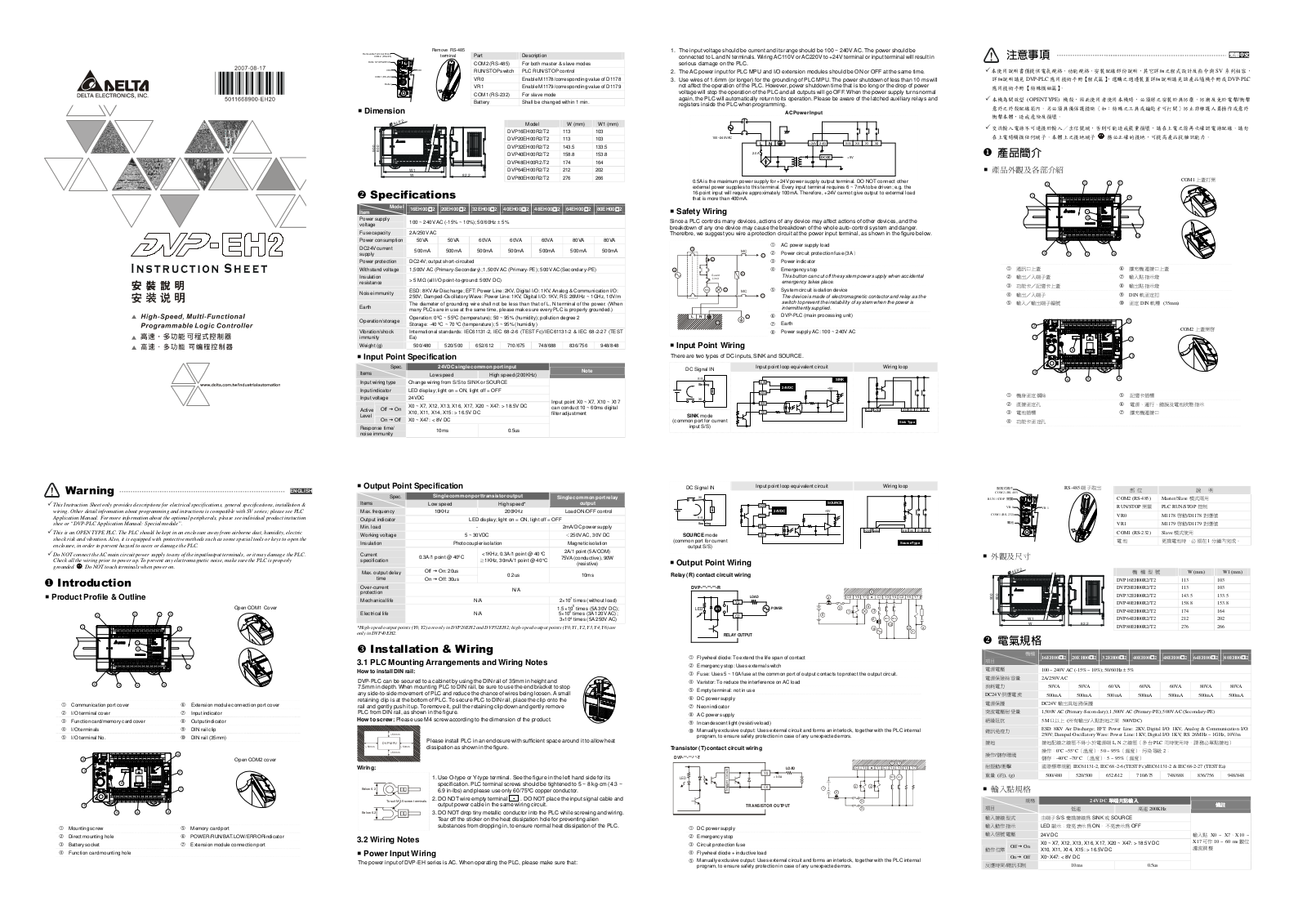 Delta Electronics DVP-PLC User Manual