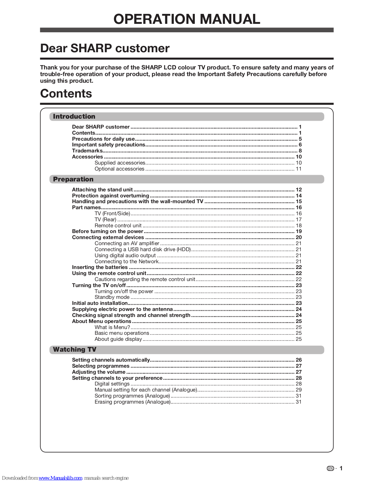 Sharp LC-46LX650H, LC-52LX650H, LC-60LX650H, LC80LX849H, LC70LX849H Operation Manual