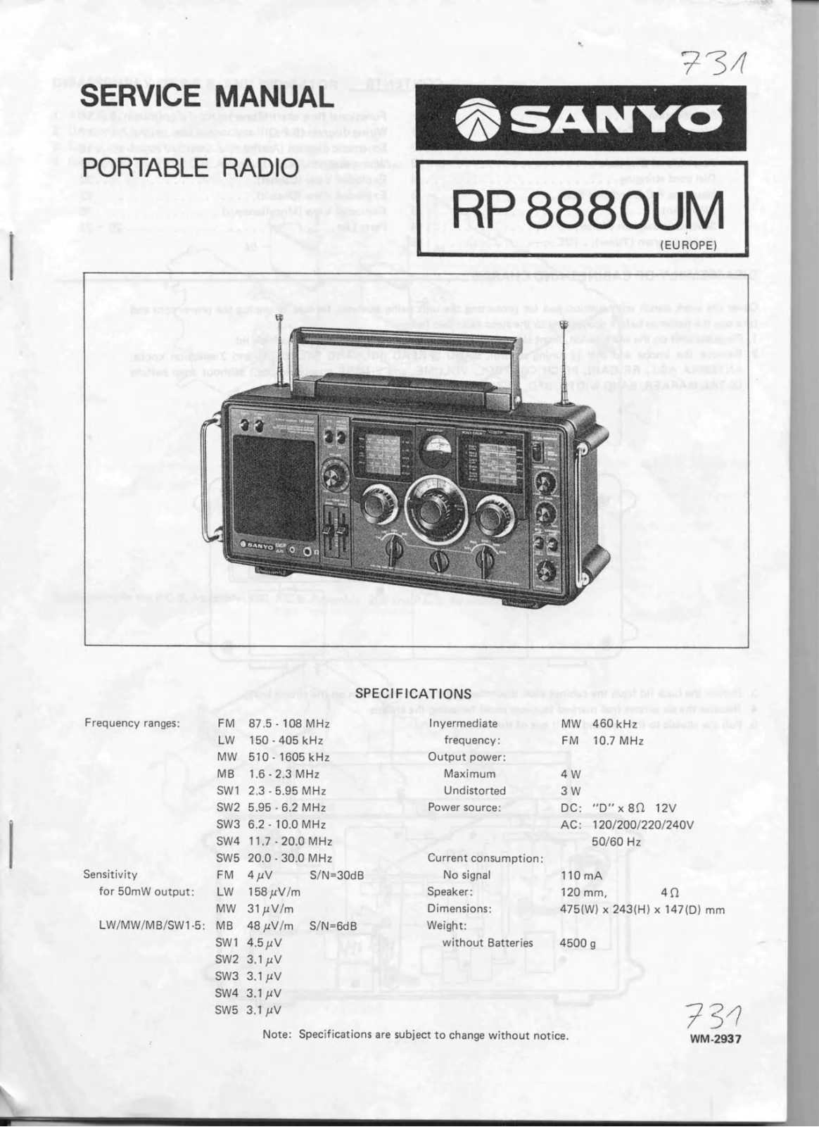 Sanyo RP 8880UM Service Manual