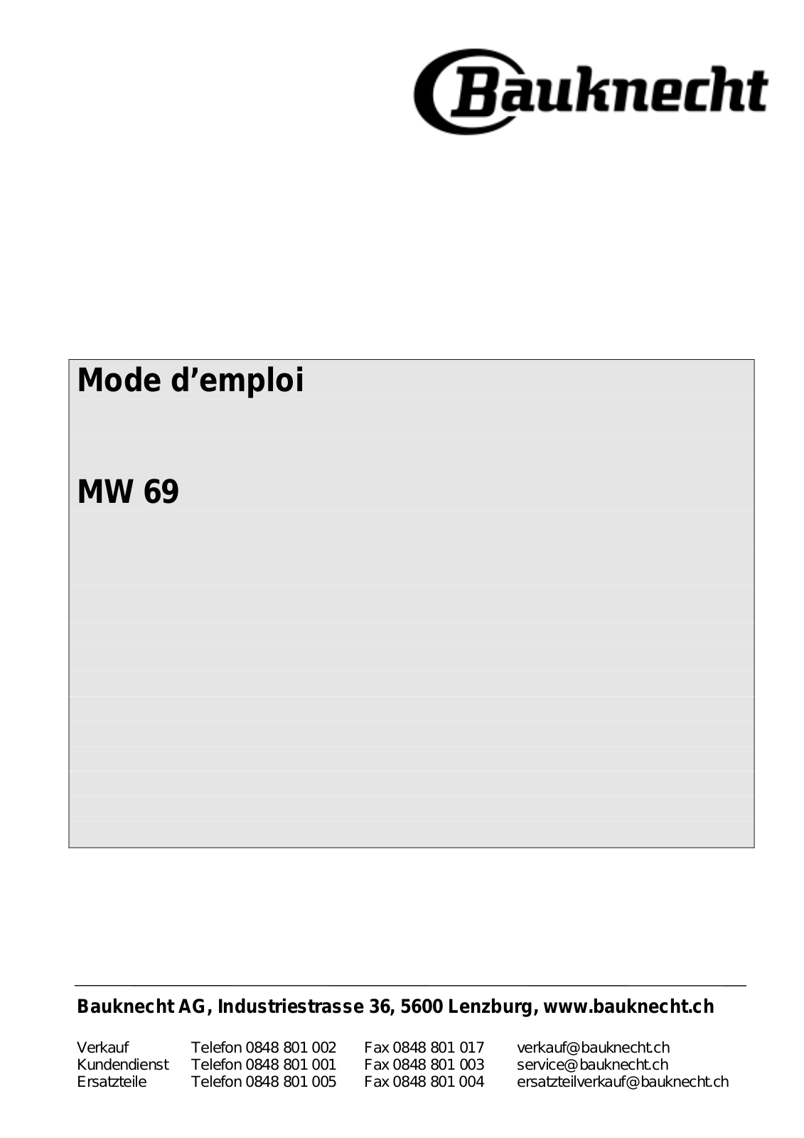 BAUKNECHT MW69, MW 69WH User Manual