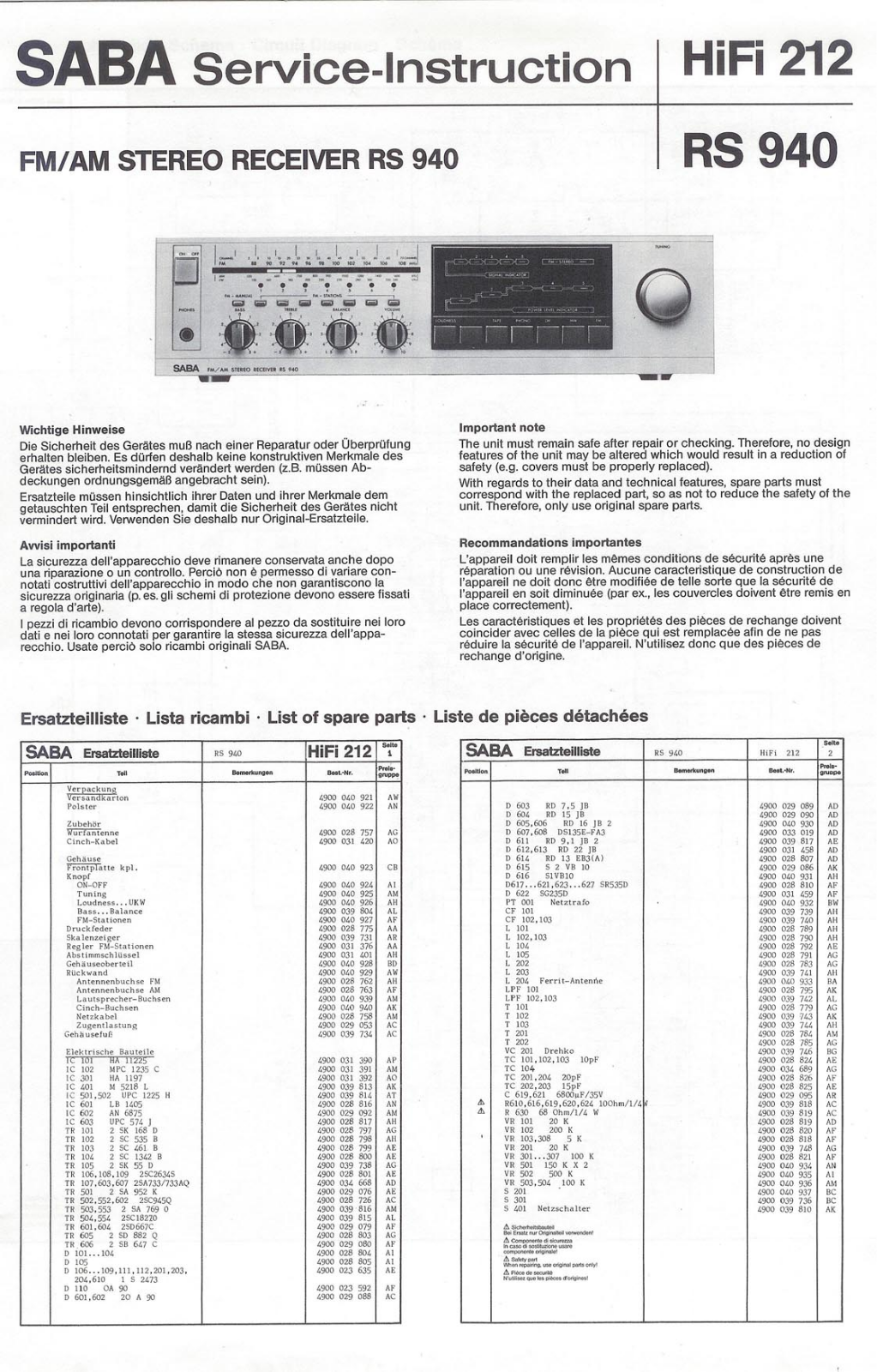 Saba RS-940 Service Manual