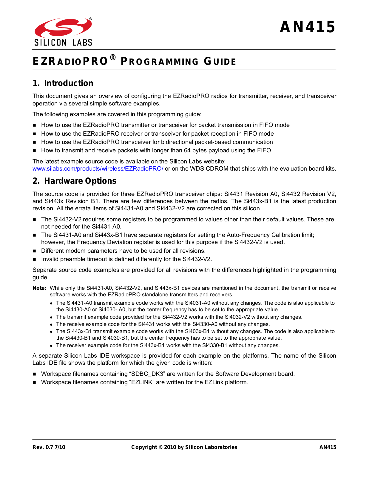 Silicon Labs EZRADIOPRO PROGRAMMING GUIDE