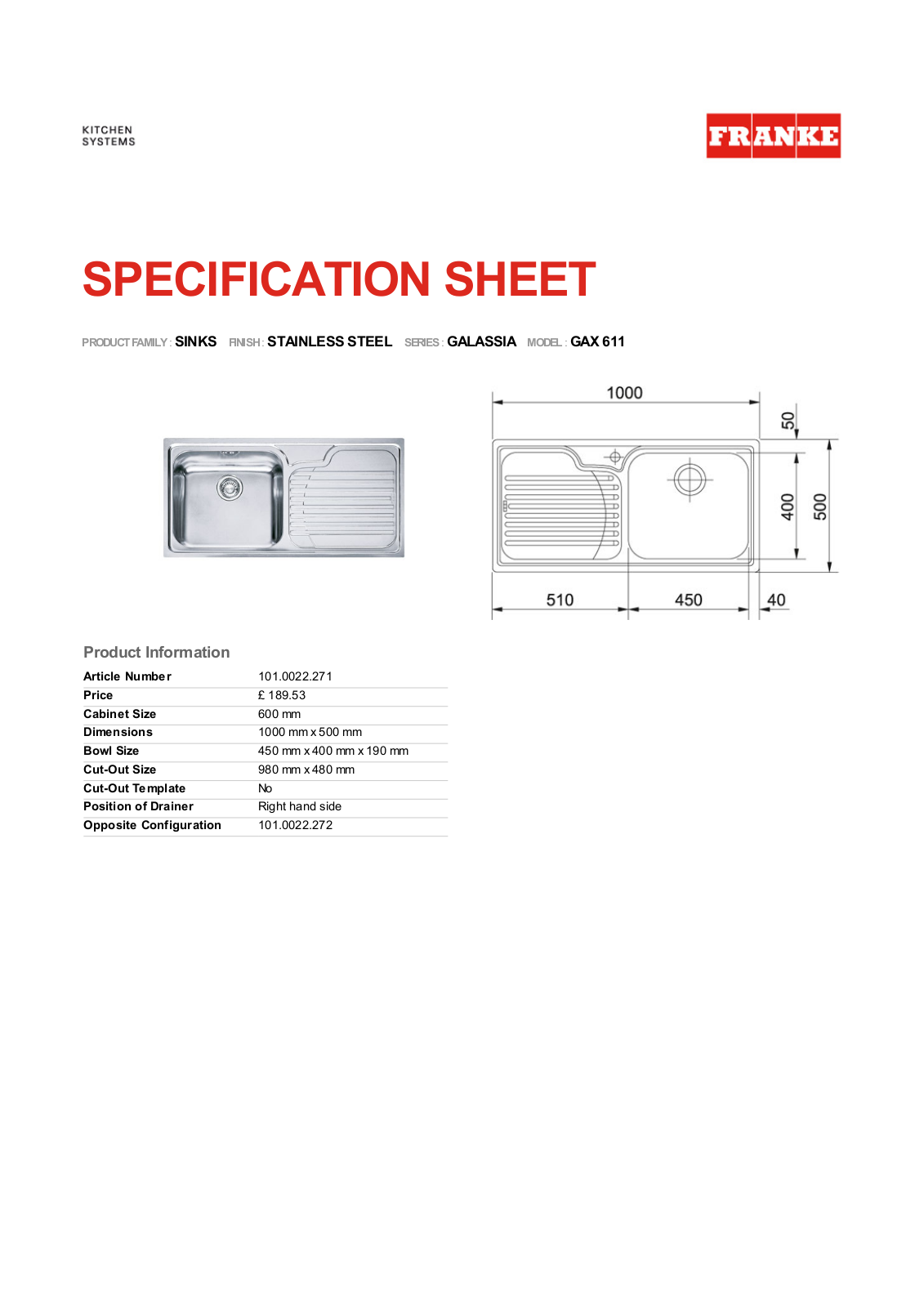 Franke Foodservice GAX 611 User Manual