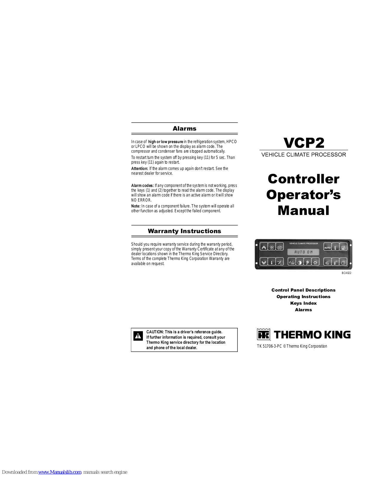 Thermo King VCP2 Operator's Manual