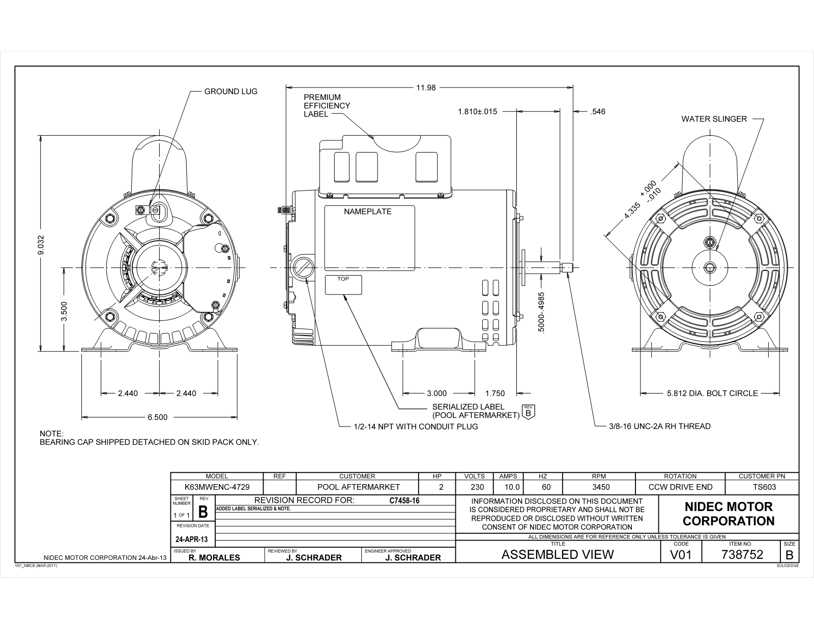 US Motors TS603 Dimensional Sheet - ManualMachine.com