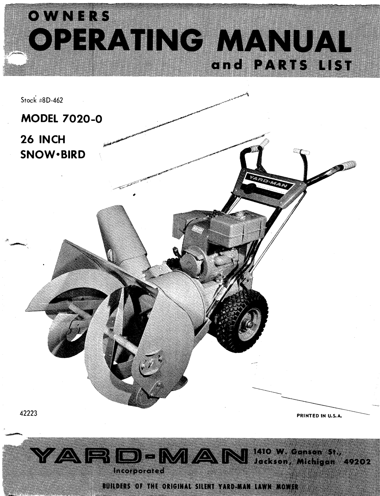 yard-man 7020-1, 7020-0 operators Manual