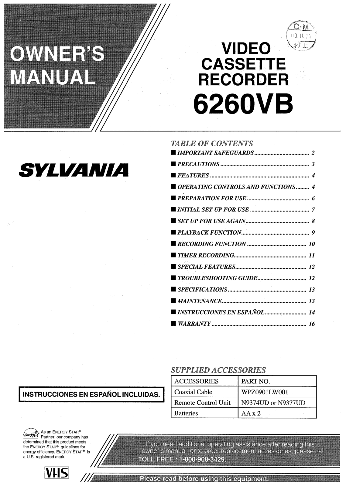 Sylvania 6260VB User Manual