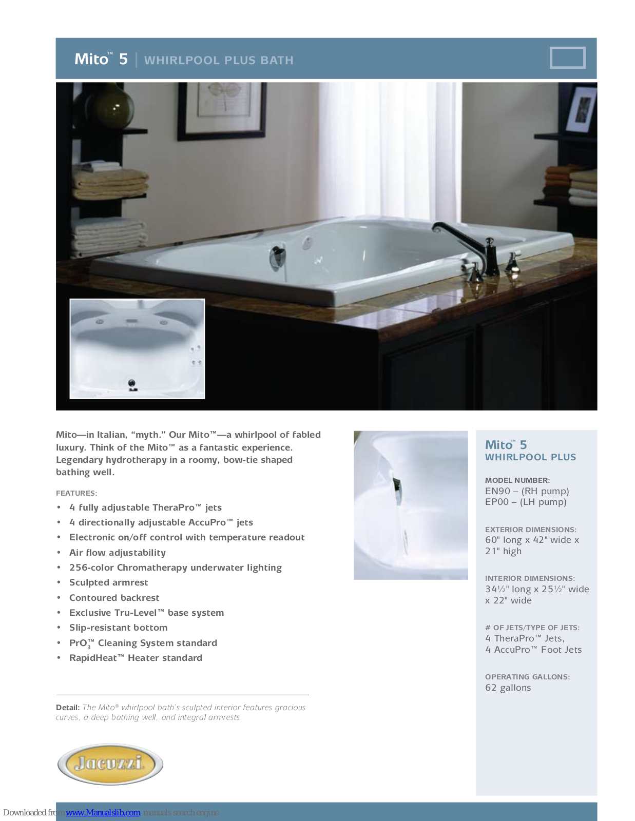 Jacuzzi Mito EN90, EP00, Mito 5 Specification Sheet