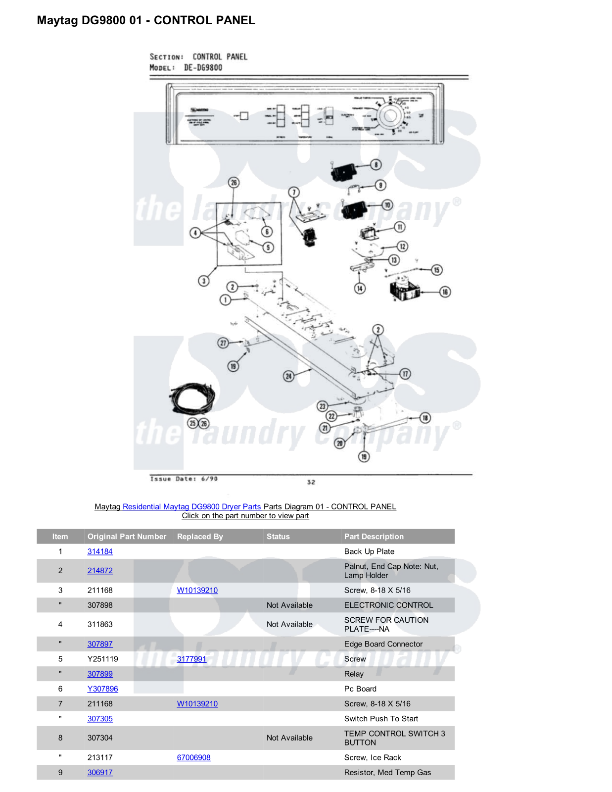 Maytag DG9800 Parts Diagram