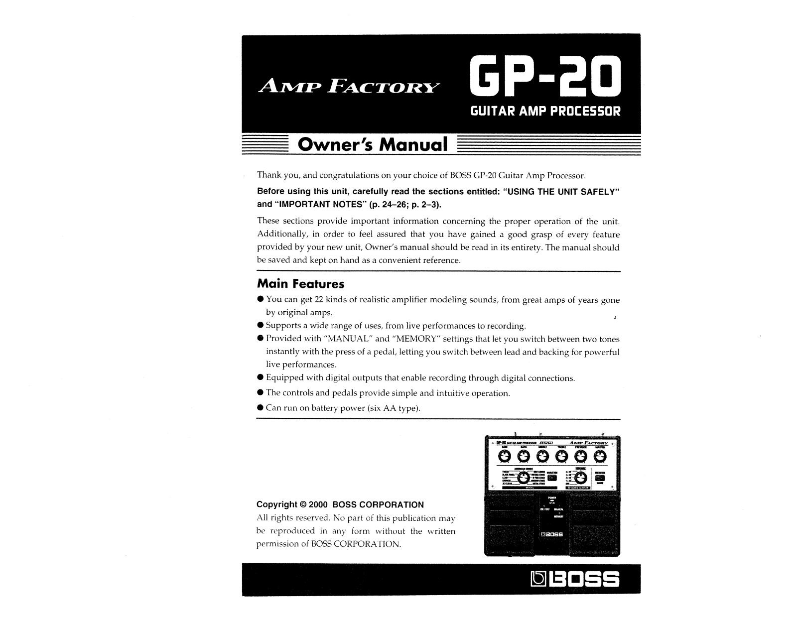 Roland Corporation GP-20 Owner's Manual