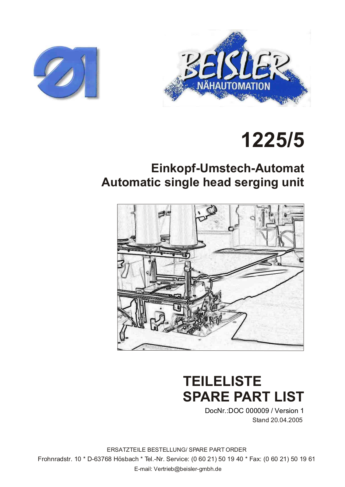 DURKOPP 1225/5 Parts List