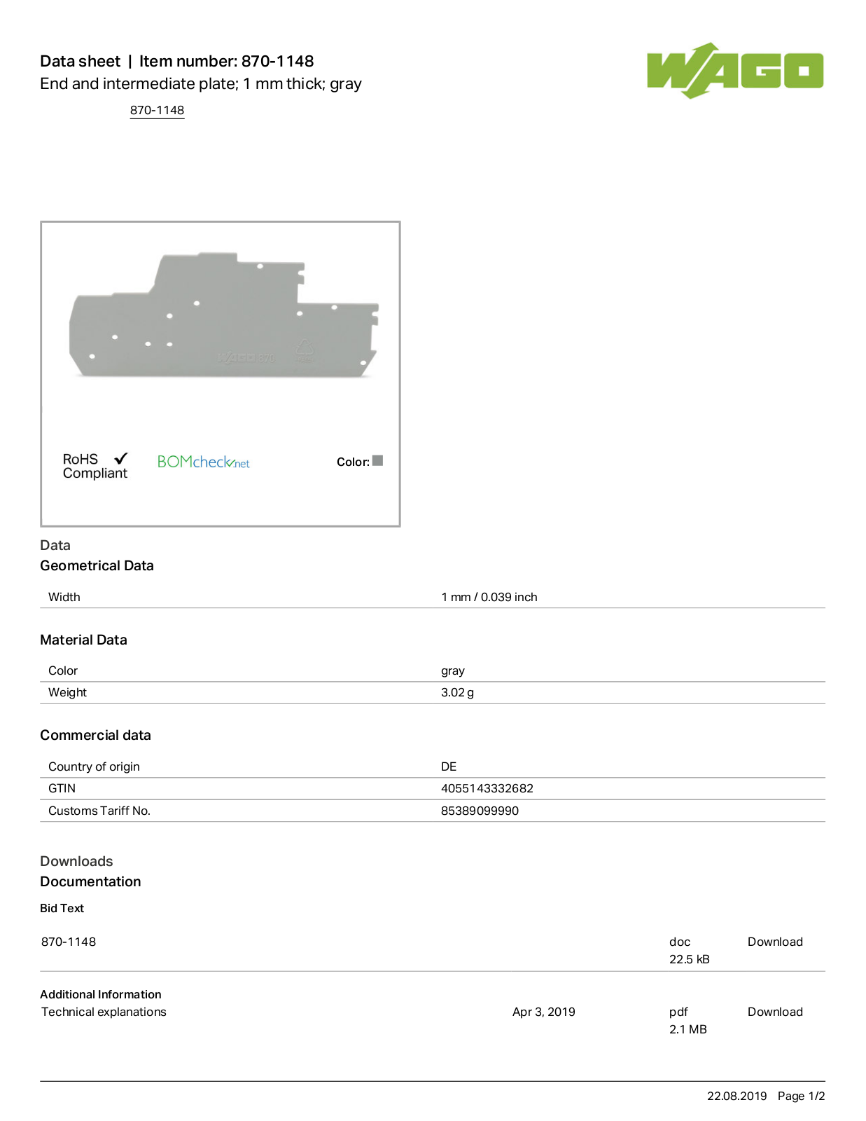 Wago 870-1148 Data Sheet