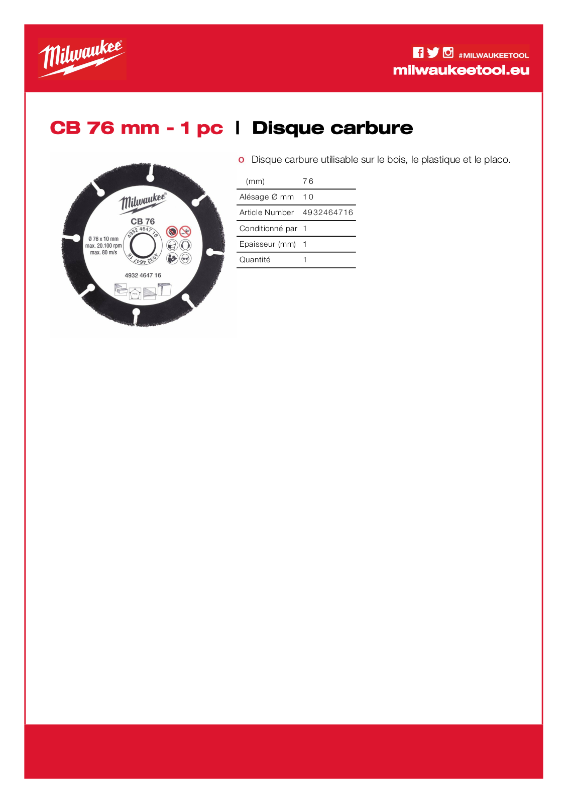 Milwaukee 4932464716 Specification - ManualMachine.com