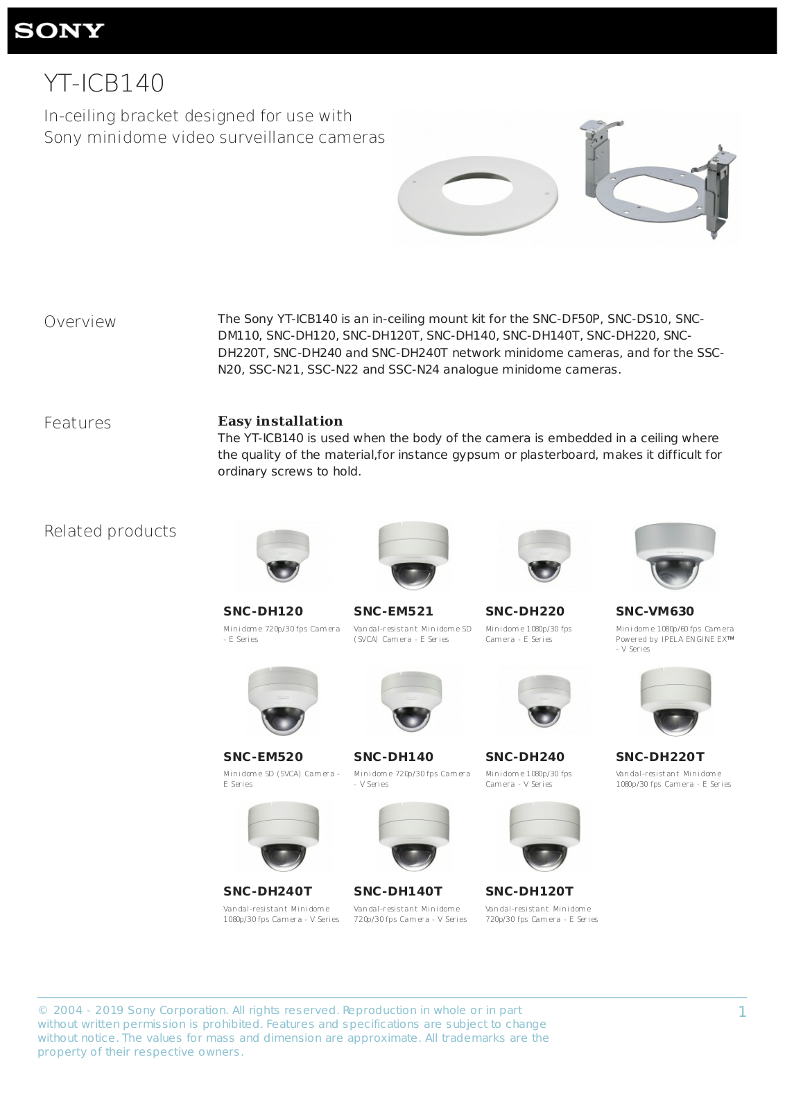 Sony YT-ICB140 Specsheet