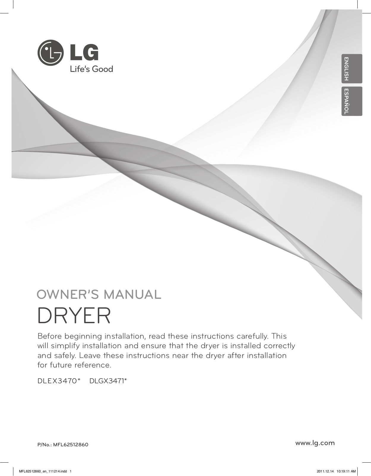 LG DLEX3470W User Manual