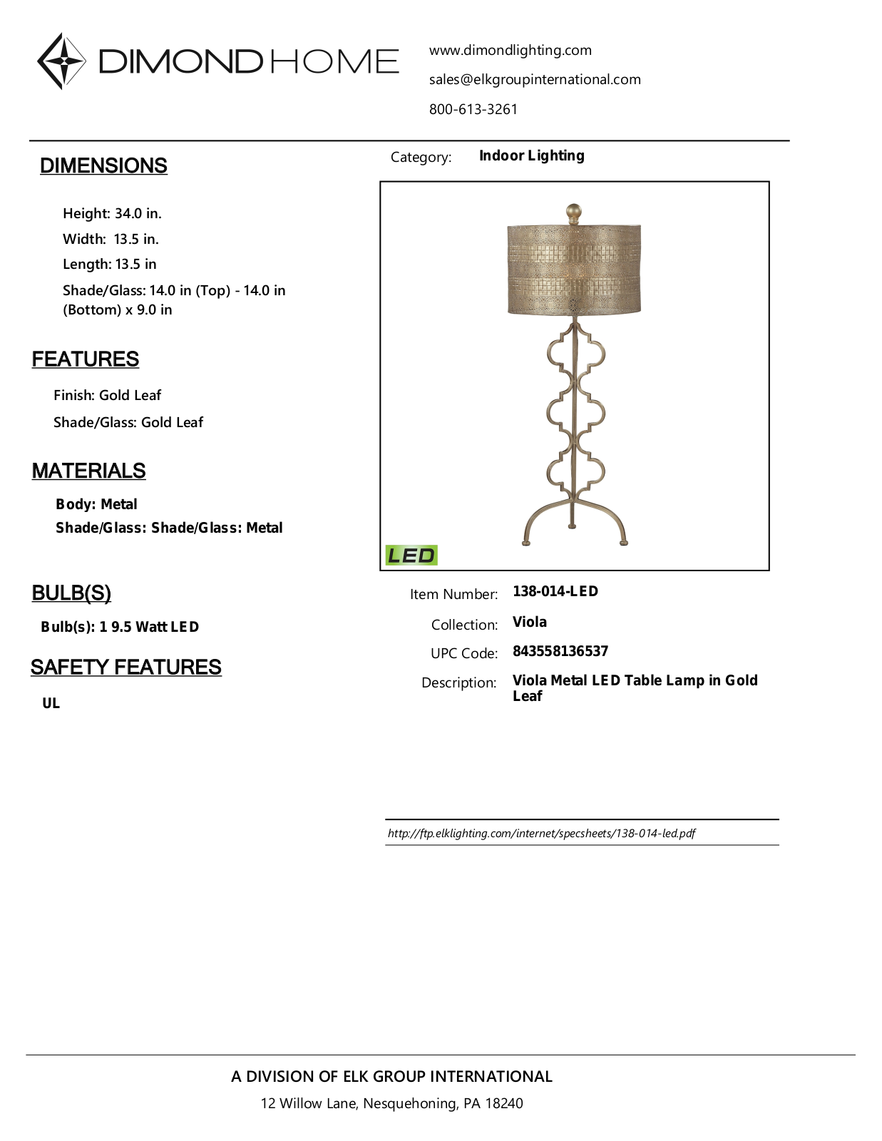 ELK Home 138014LED User Manual