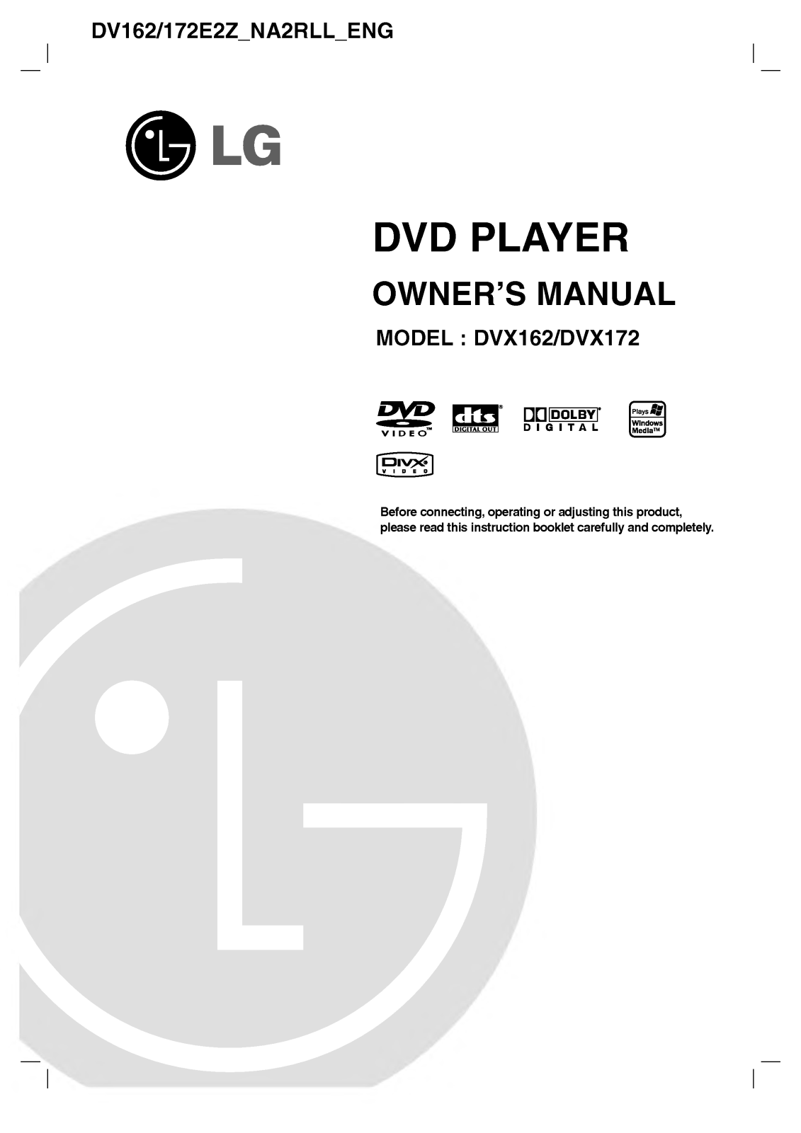 Lg DVX172, DVX162 Owners Manual