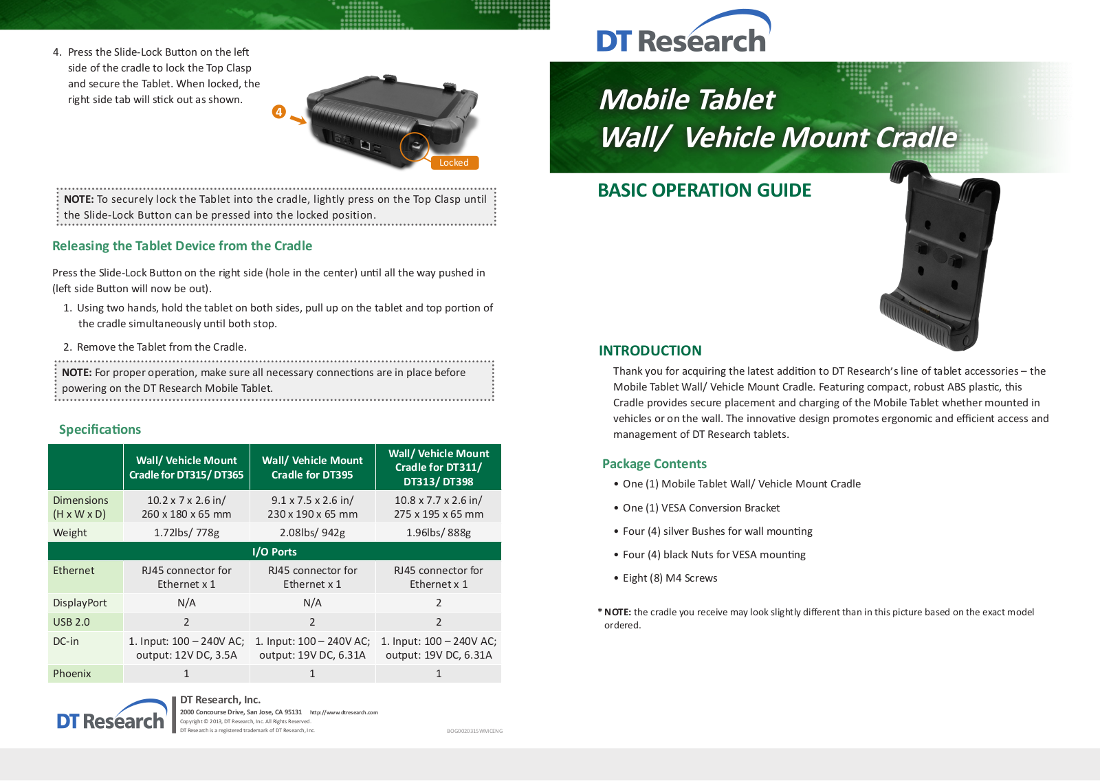 WebDT Wall Vehicle Mount Cradle User Manual