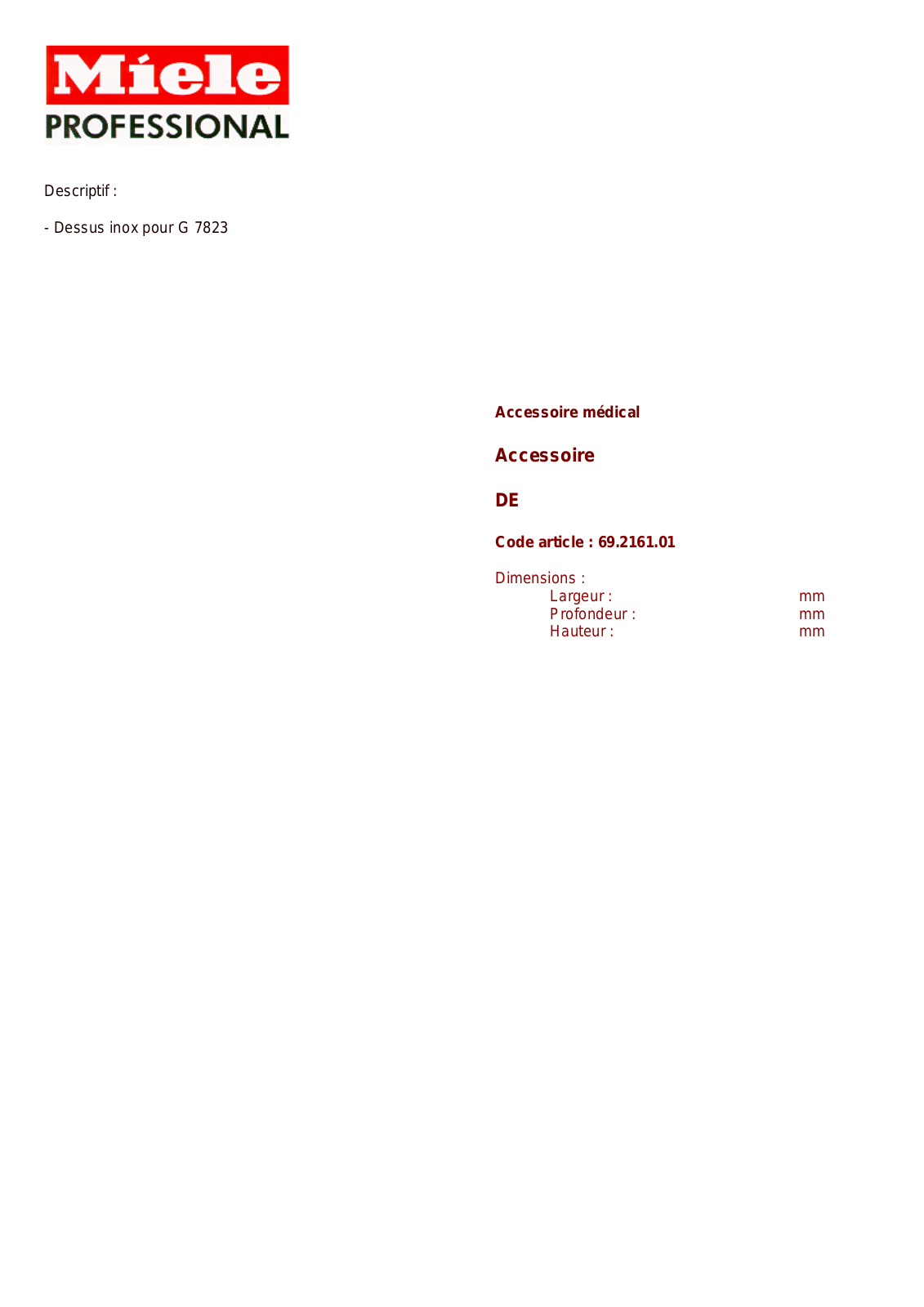 MIELE DE DESCRIPTIF User Manual