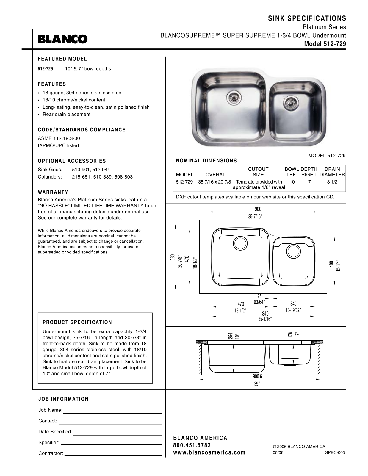 Blanco 512-729 User Manual