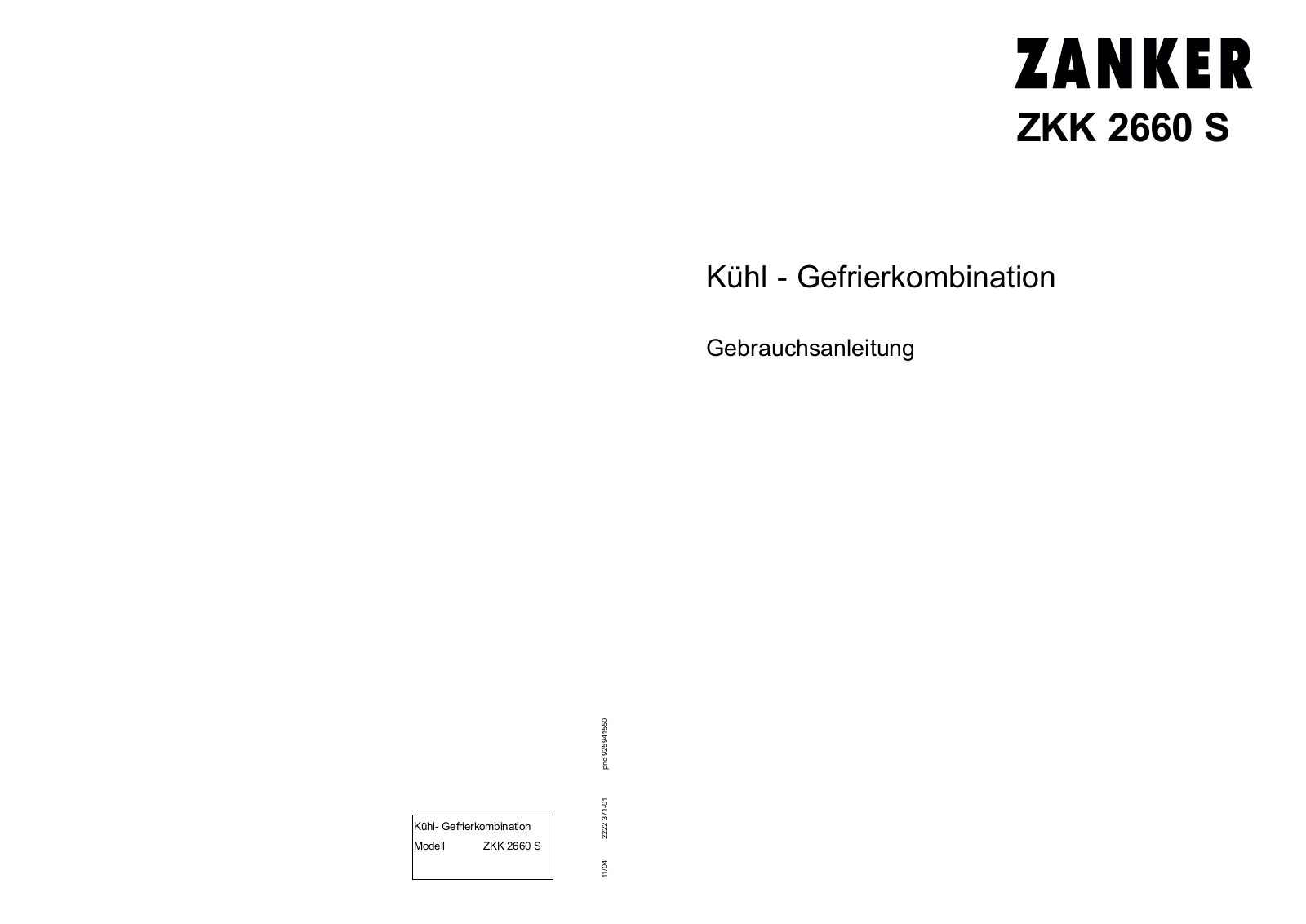 Zanker ZKK2660B User Manual