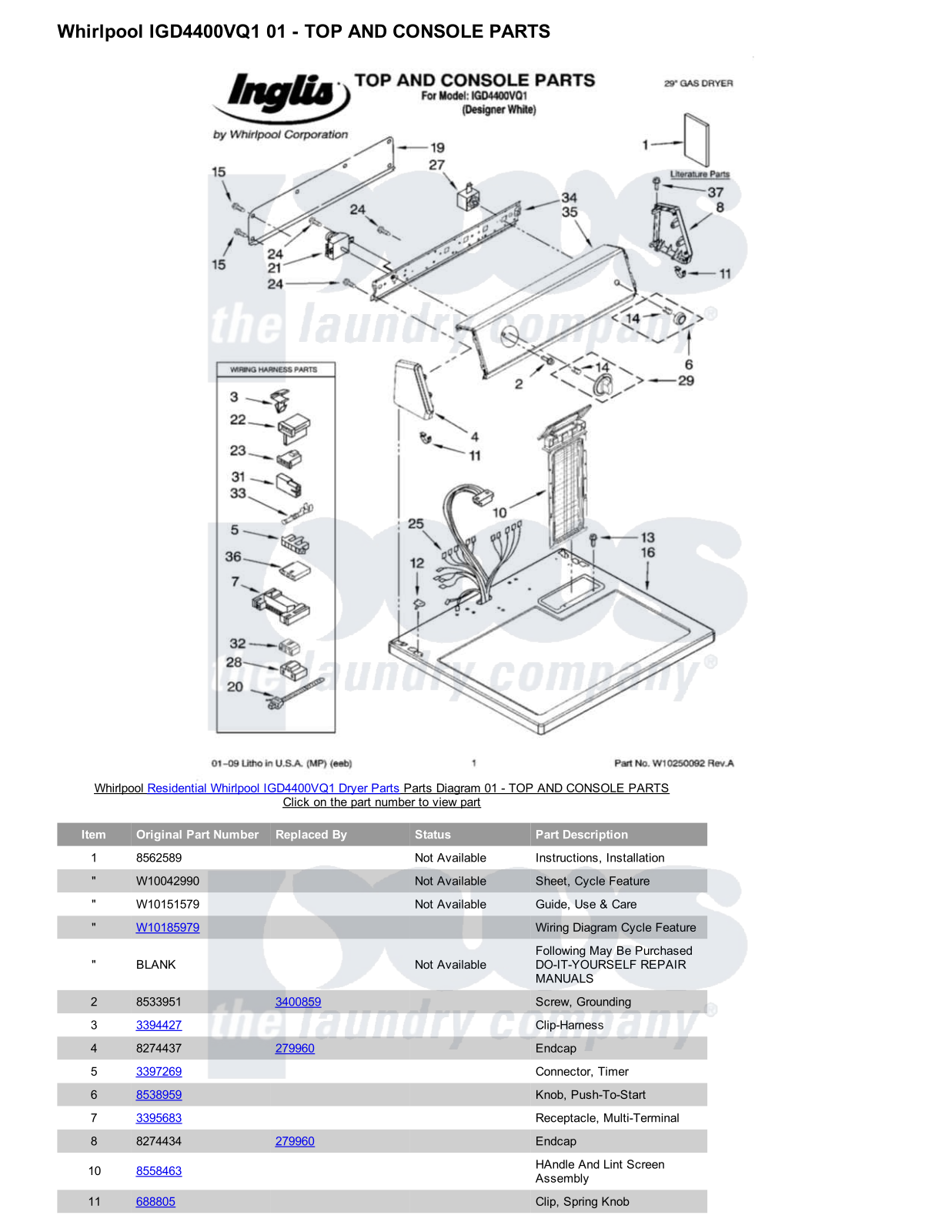 Whirlpool IGD4400VQ1 Parts Diagram