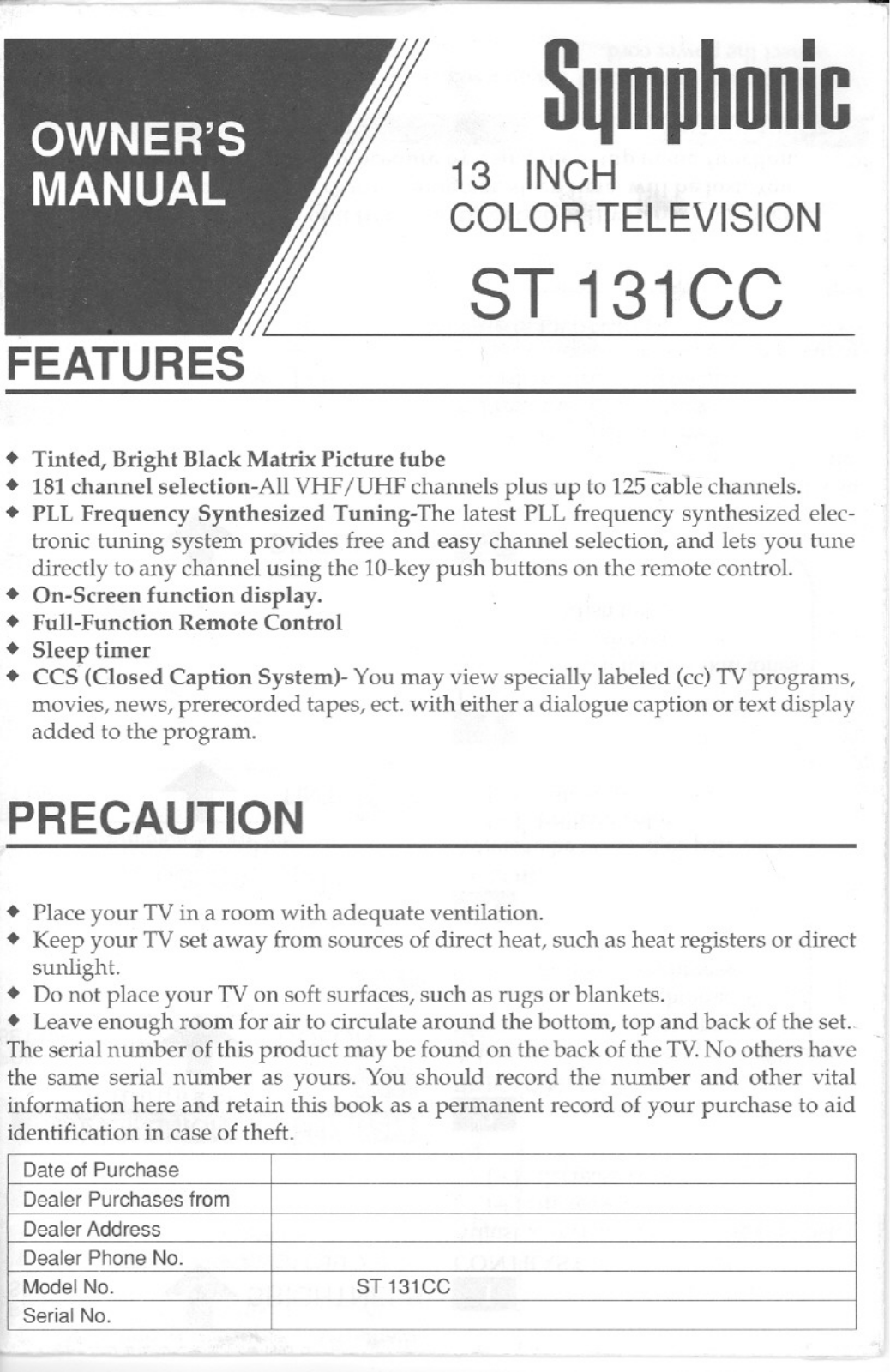 FUNAI ST131CC, ST131CC User Manual