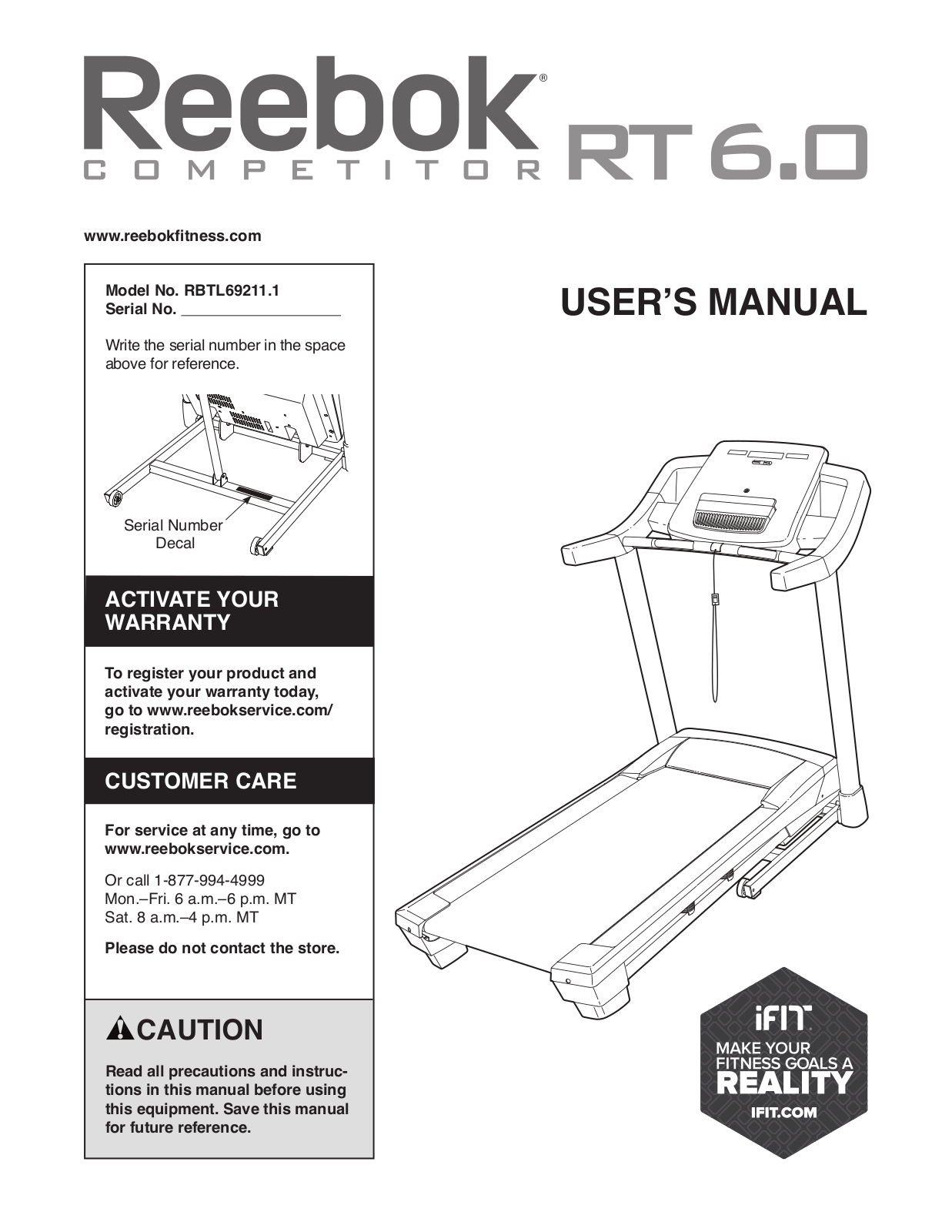 Reebok RBTL692111 Owner's Manual