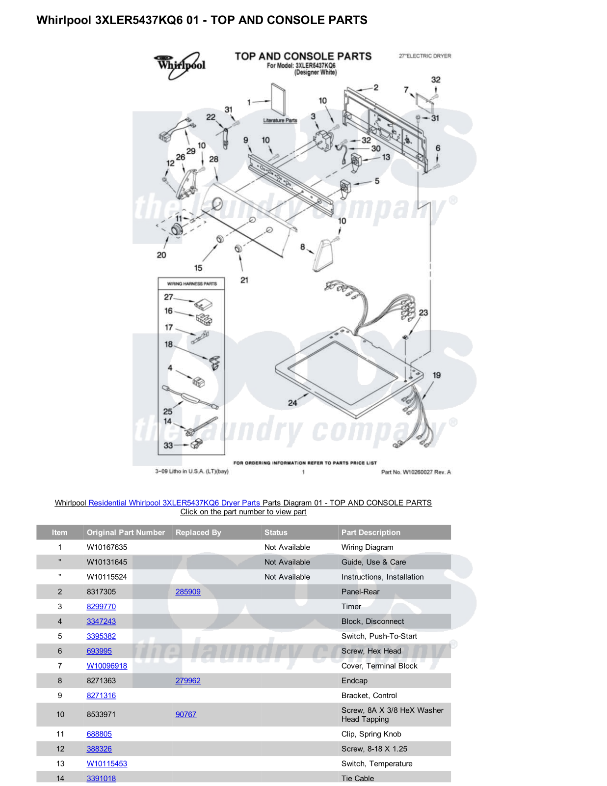 Whirlpool 3XLER5437KQ6 Parts Diagram