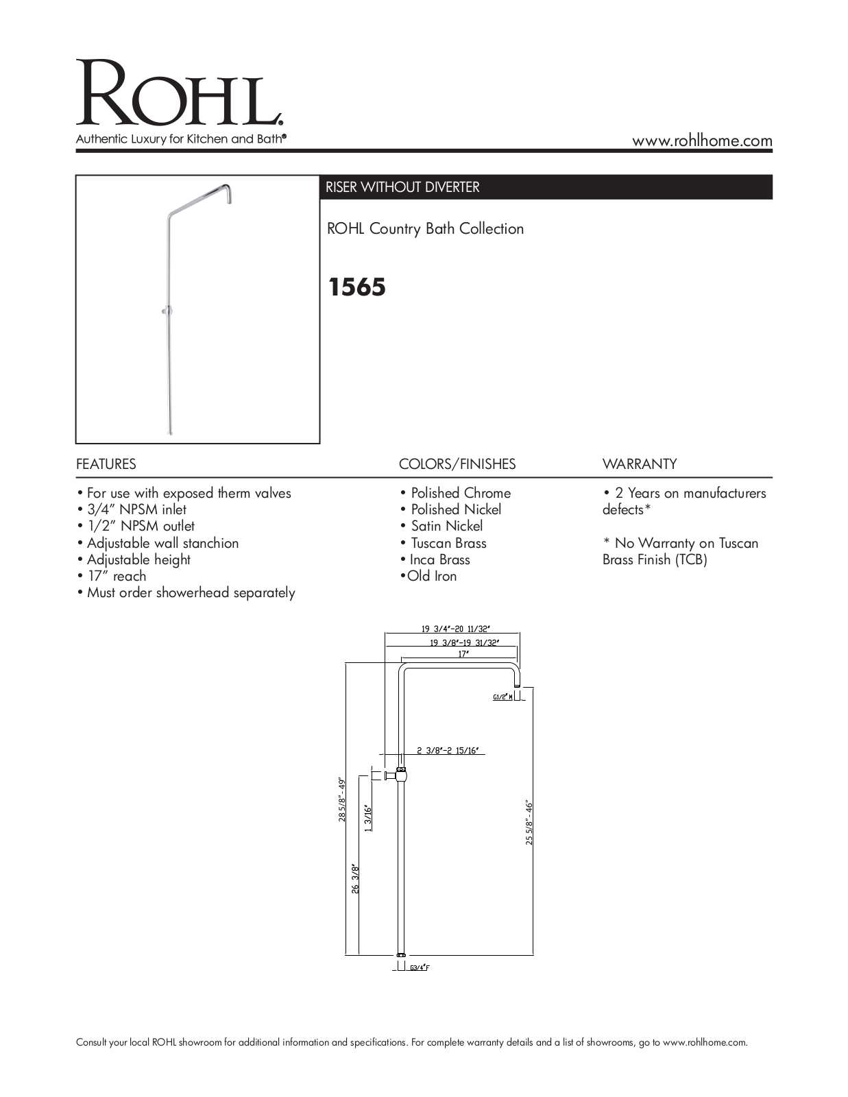 Rohl 1565STN Specifications