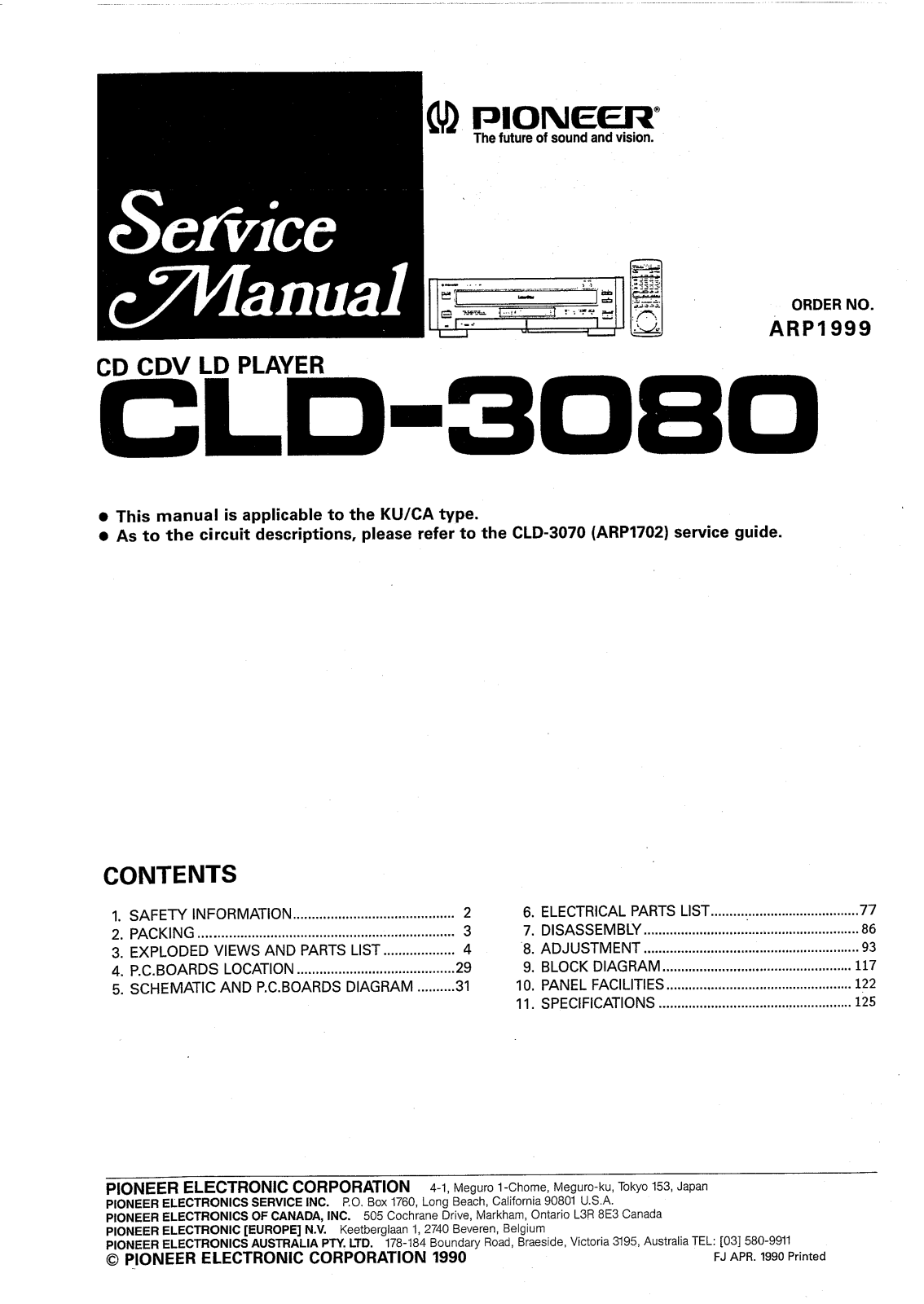 Pioneer CLD-3070, CLD-3080 Service manual