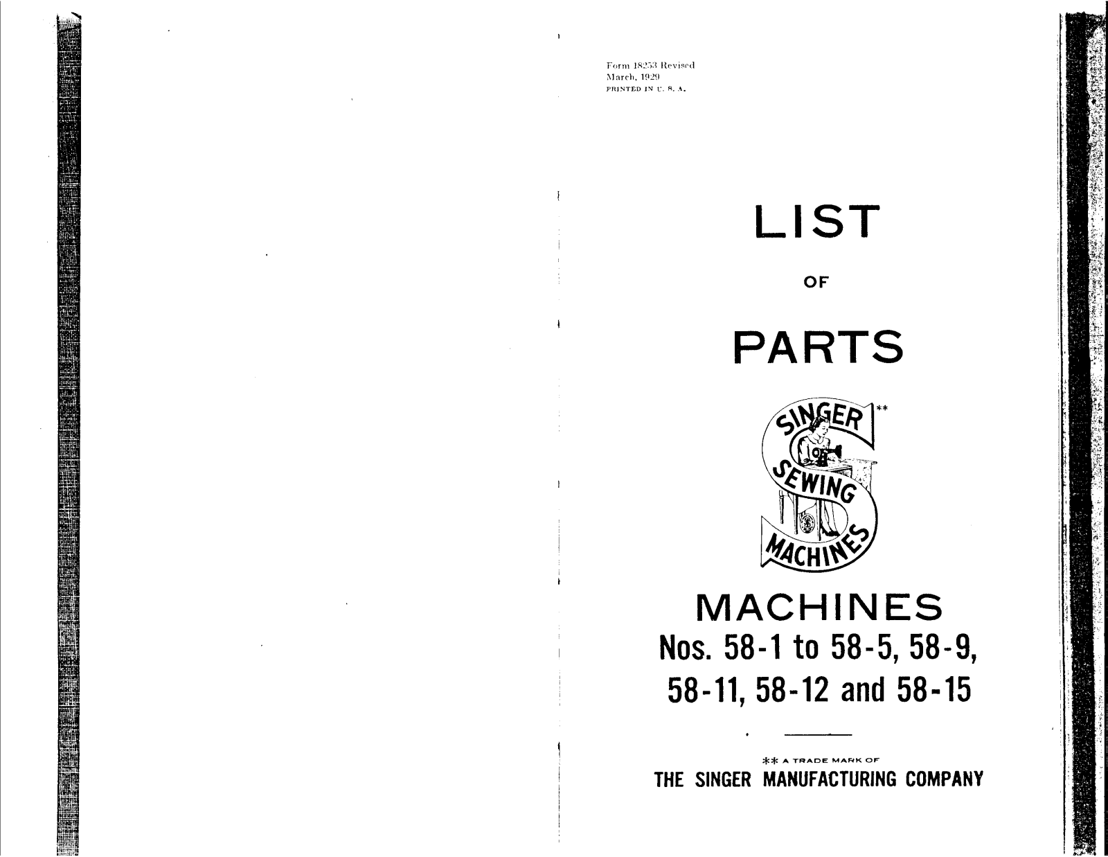 Singer 58-5 Parts List