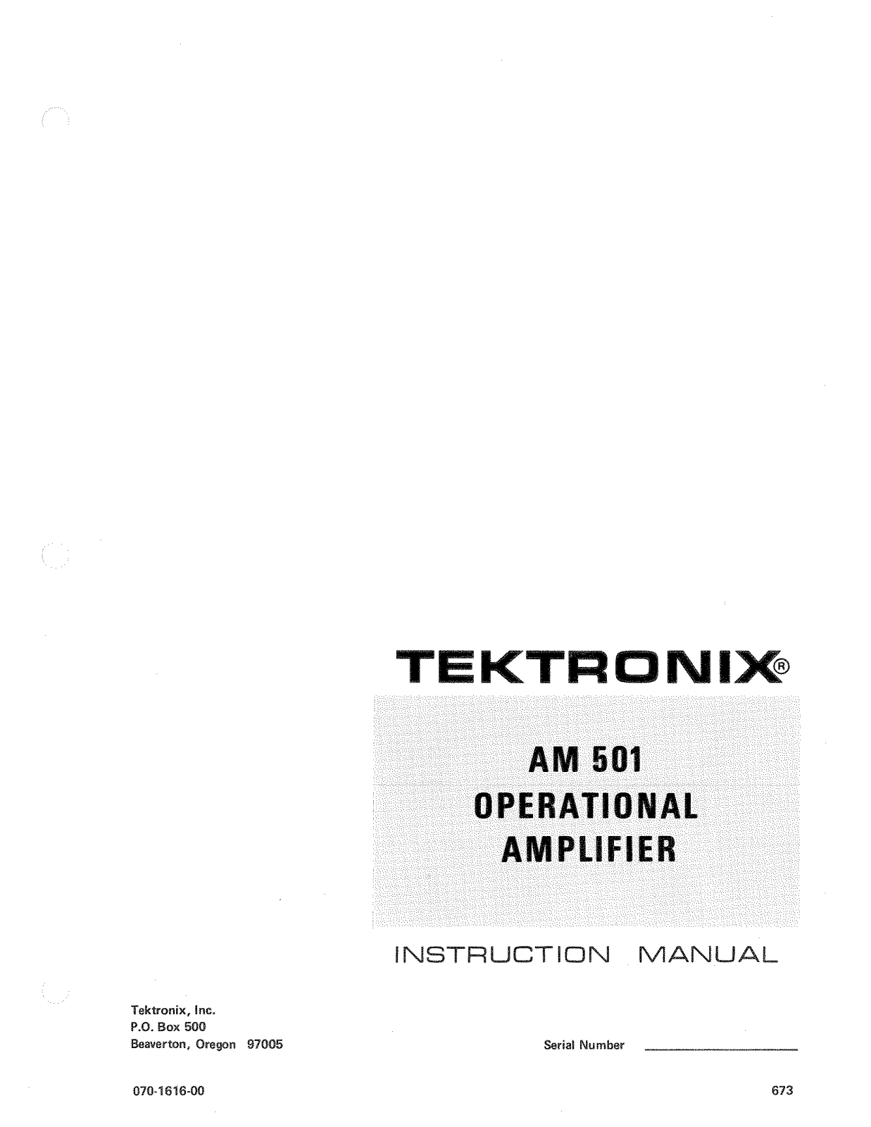 Tektronix 070-1616-00 User Manual