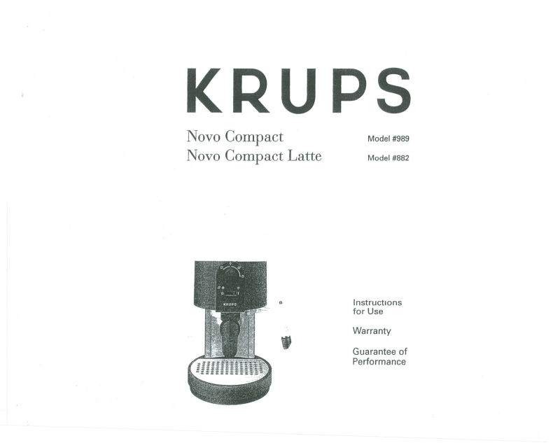 Krups NOVO COMPACT LATTE, 882, 989, NOVO COMPACT User Manual