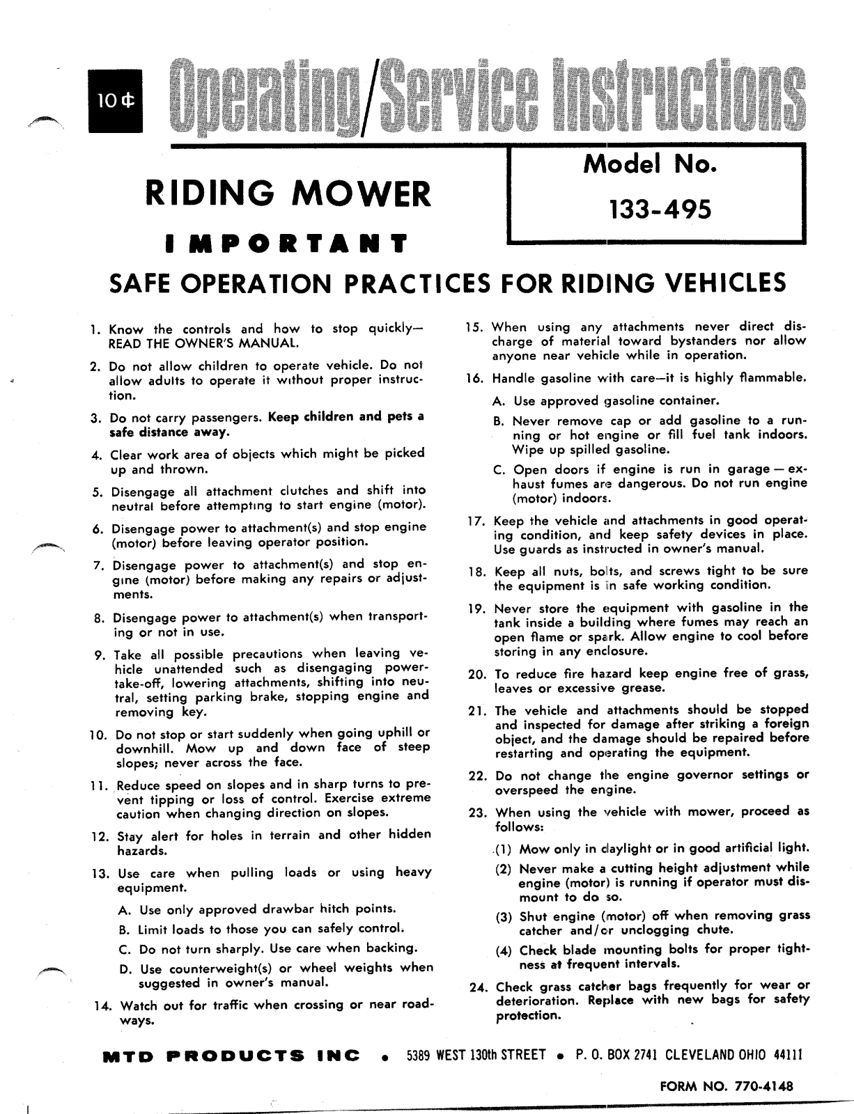 MTD 133-495 User Manual