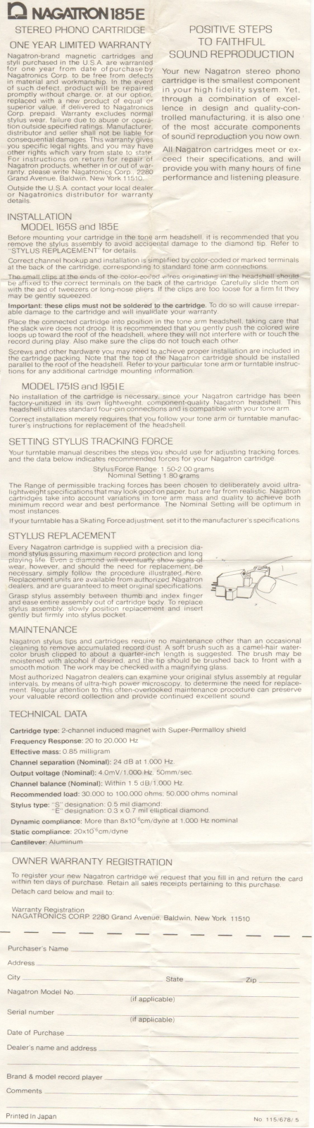 Nagatron 185E User Manual