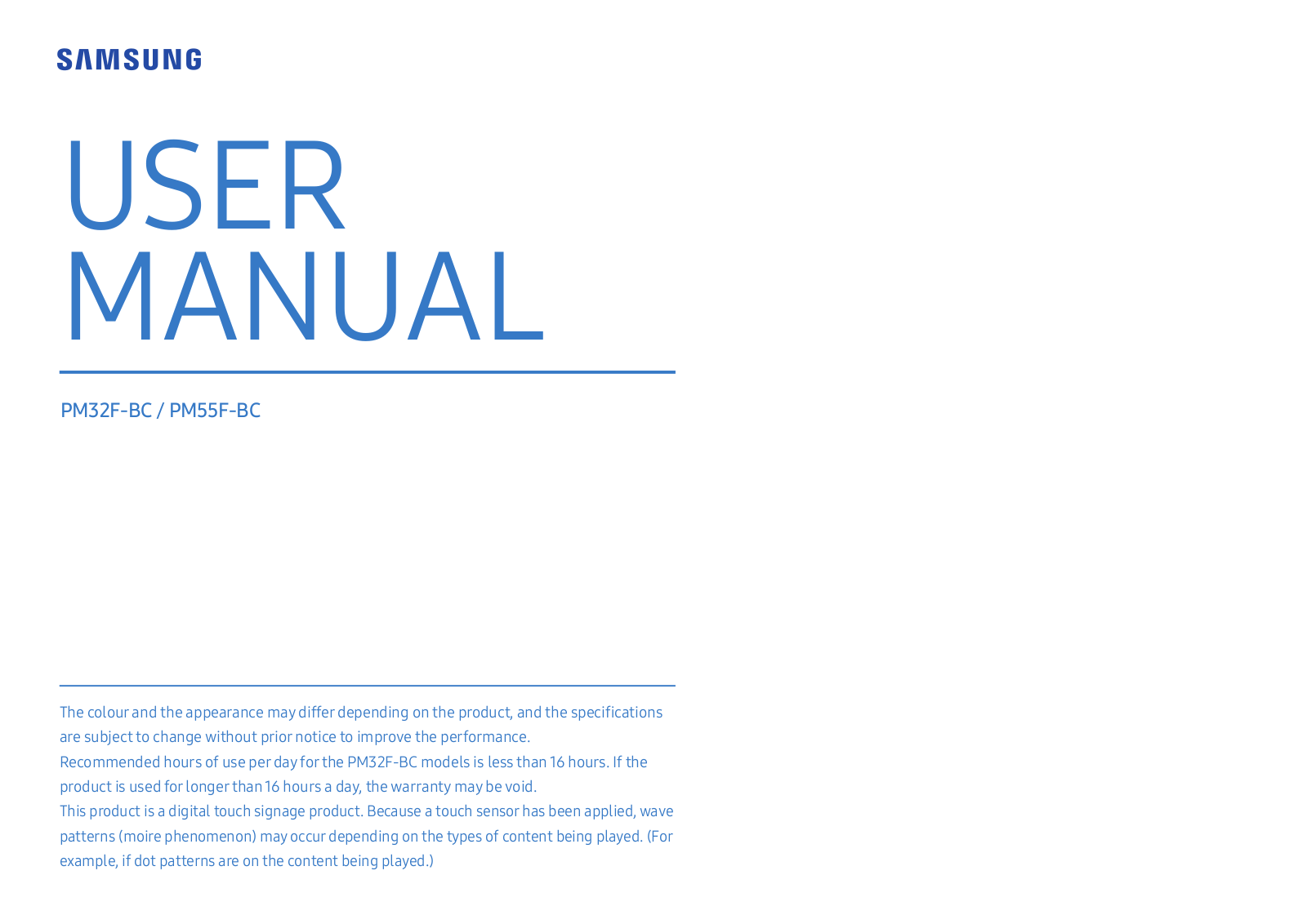 Samsung LH32PMFXTBC/EN User Manual