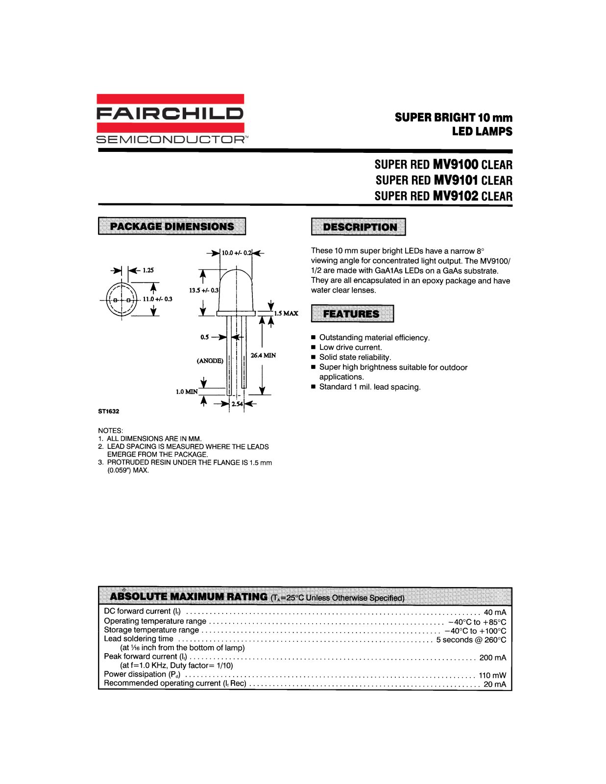 Fairchild Semiconductor MV9100, MV9102, MV9101 Datasheet