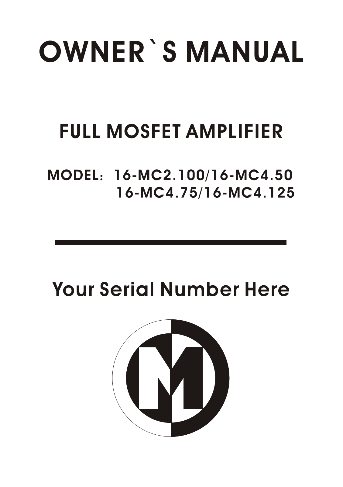 Memphis 16-MC 4.75 Owners Manual