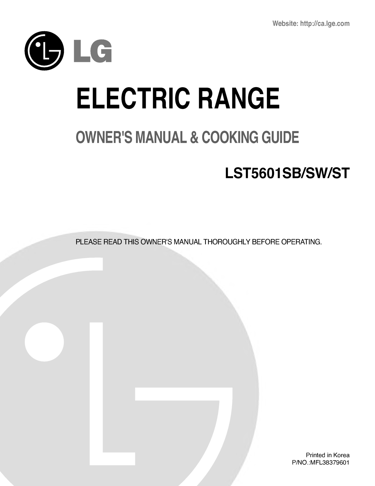 LG LST5601SB, LST5601SW, LST5601SW-01, LST5601ST Manual