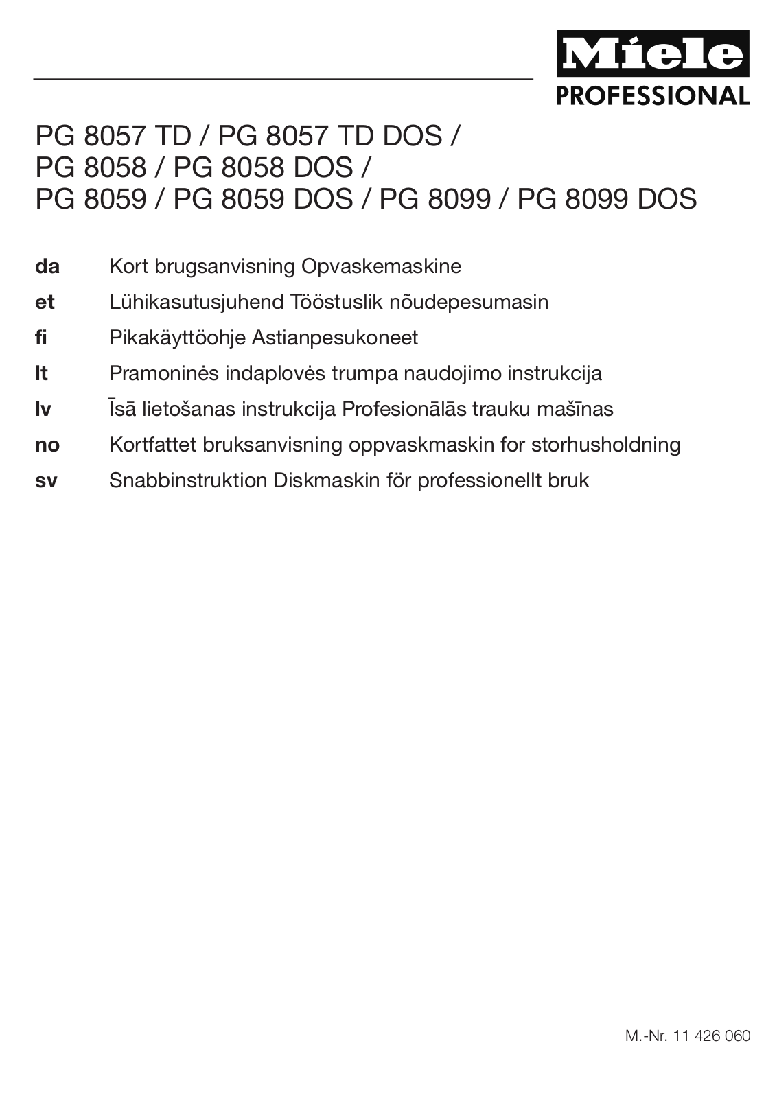 Miele PG 8057 TD, PG 8057 TD DOS, PG 8058, PG 8058 DOS, PG 8059 User manual