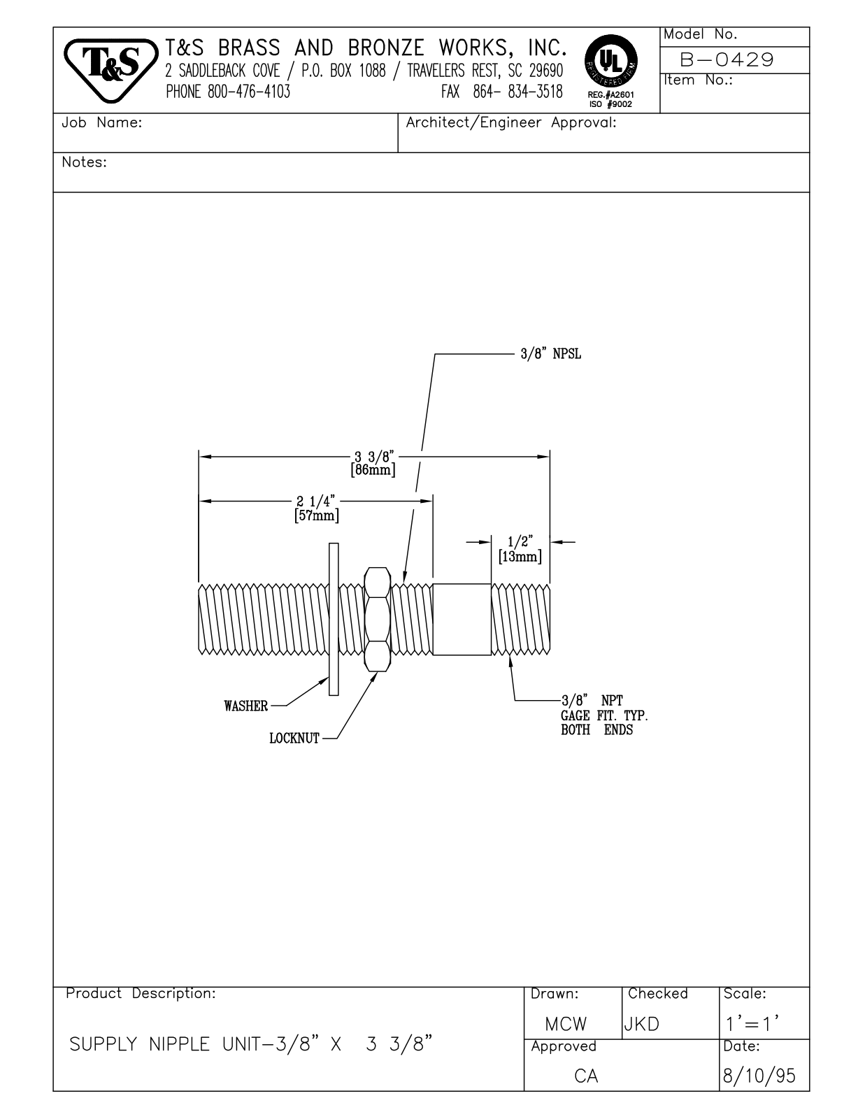 T & S Brass & Bronze Works B-0429 General Manual