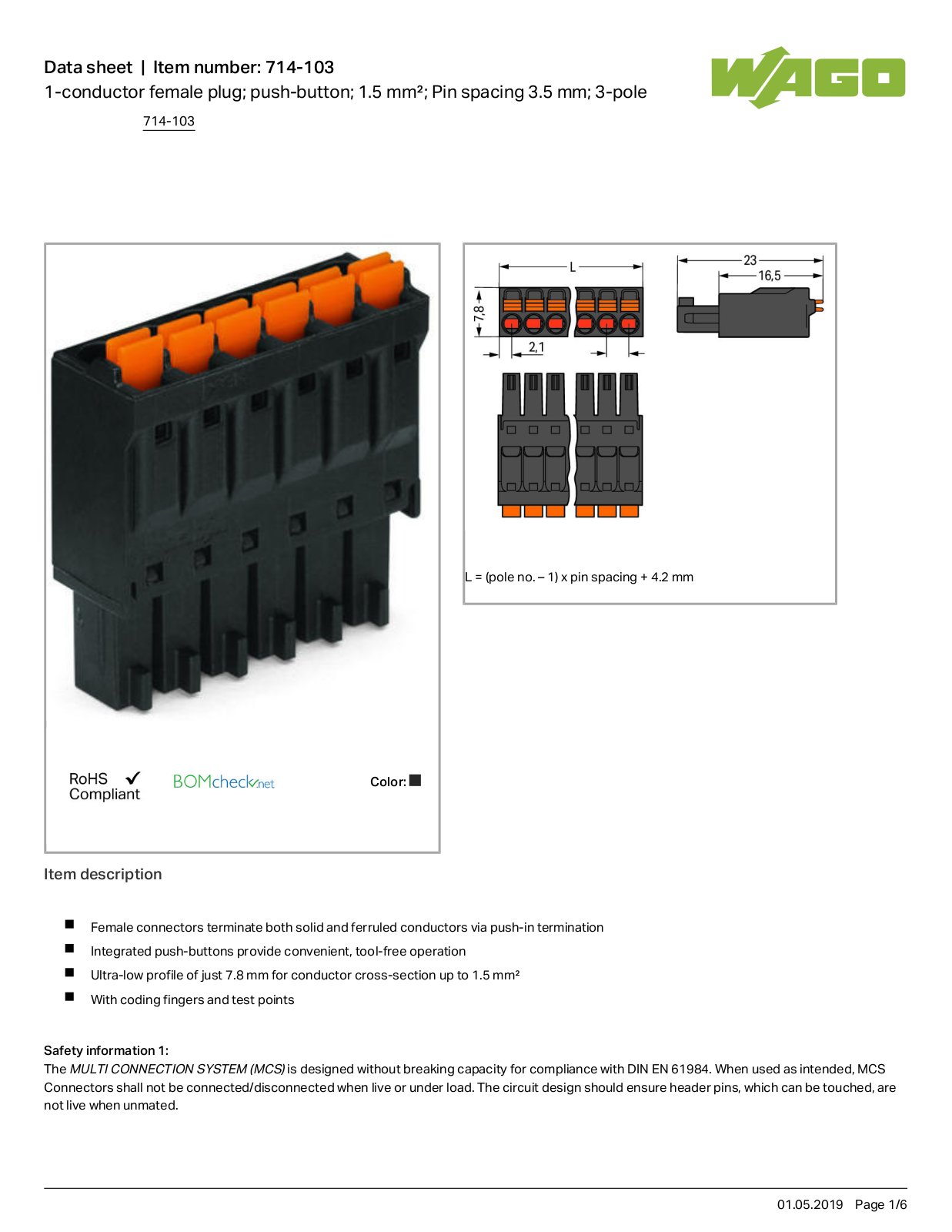 Wago 714-103 Data Sheet