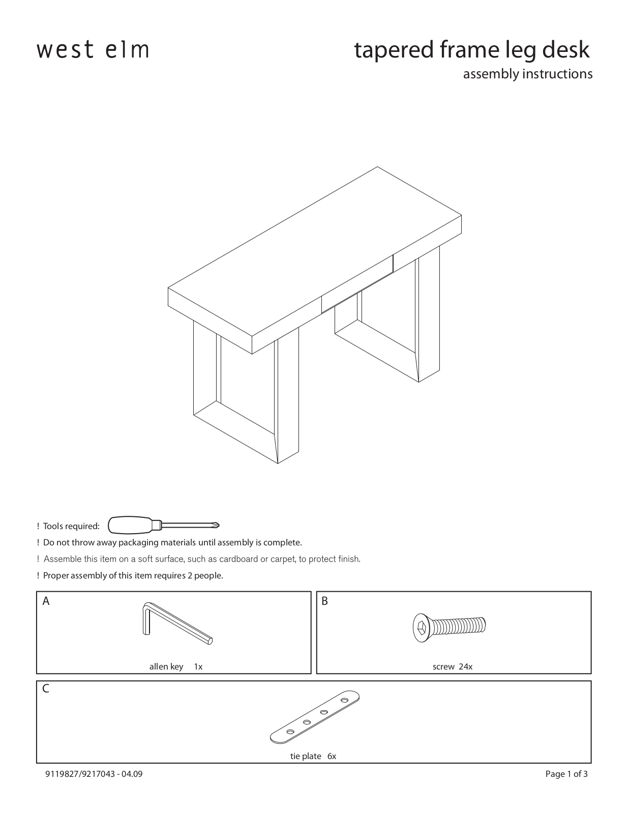 West Elm Tapered Frame Leg Desk Assembly Instruction