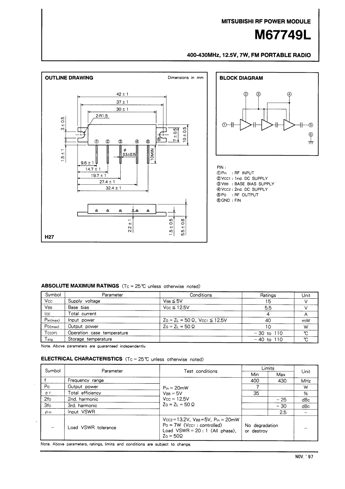 Mitsubishi M67749L Datasheet