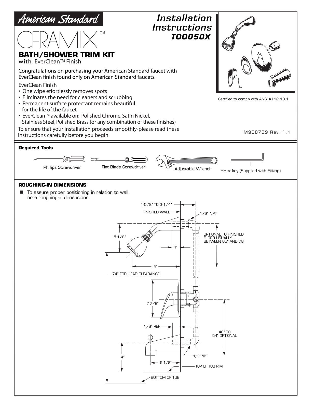 American Standard T00050X User Manual