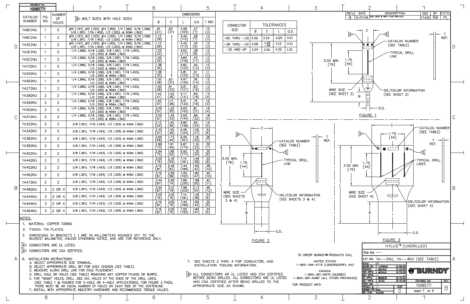 Burndy YA454NU Data Sheet