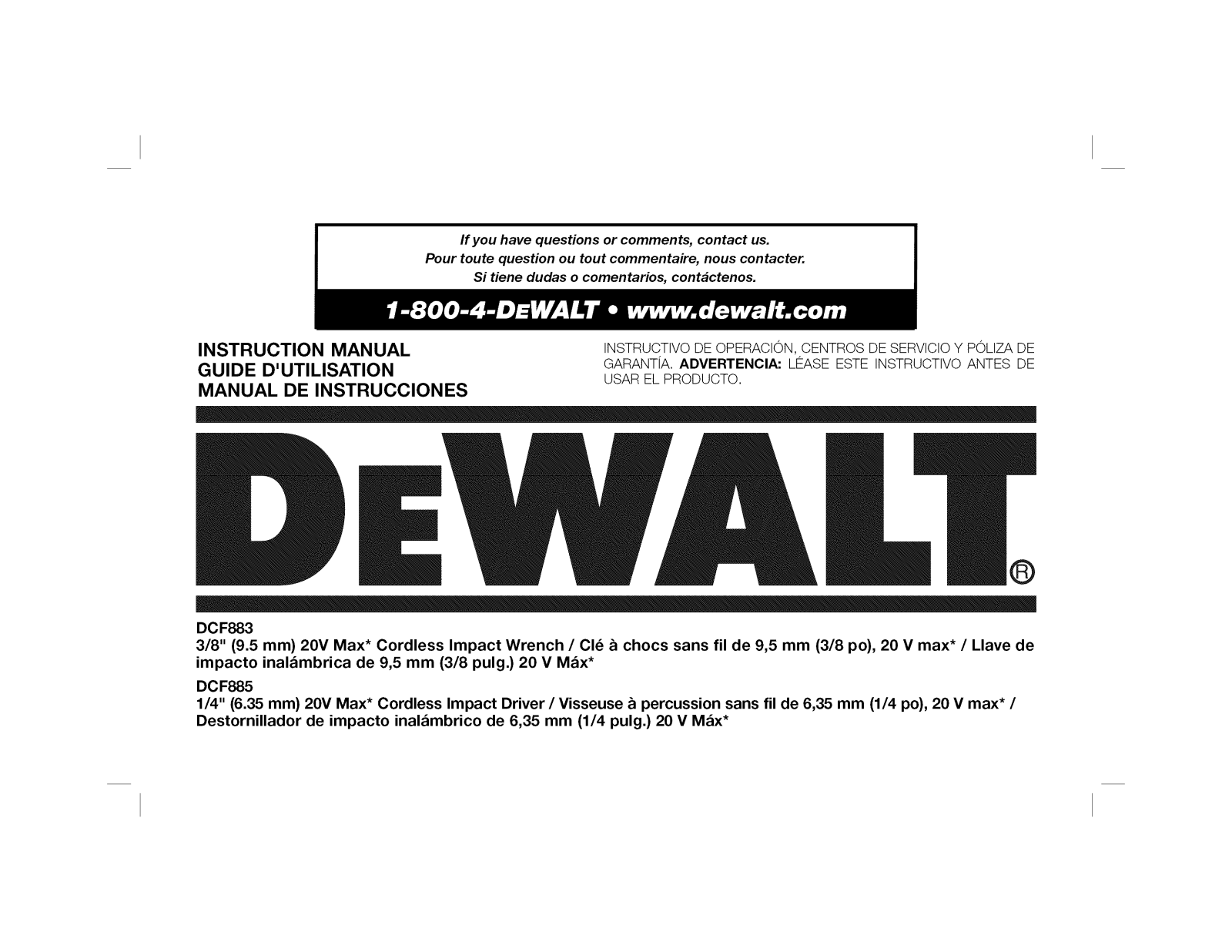 DeWalt DCF885B TYPE1 Owner’s Manual