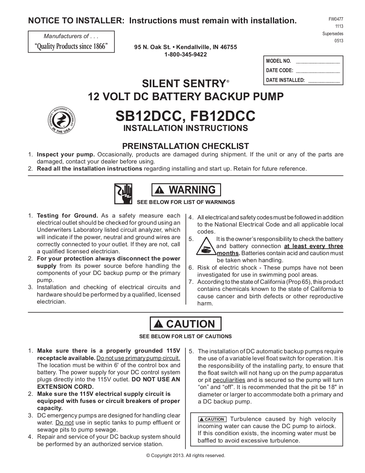 Star FB12DCC User Manual